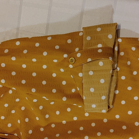 Red Coral Mustard Yellow Polka Dot A Line Tunic Style with Pockets Medium - Picture 4 of 12